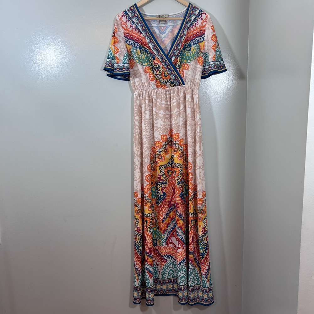 Flying Tomato Boho Medallion Print Maxi Dress V-Neck Flutter Sleeve Small